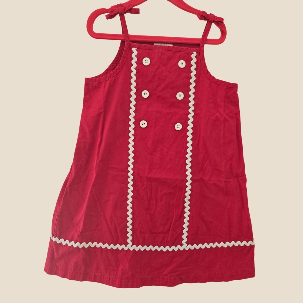 Hanna Andersson Red Ric-Rac Trim Tie Strap Dress Kids 110 5T 6 Cotton Sleeveless